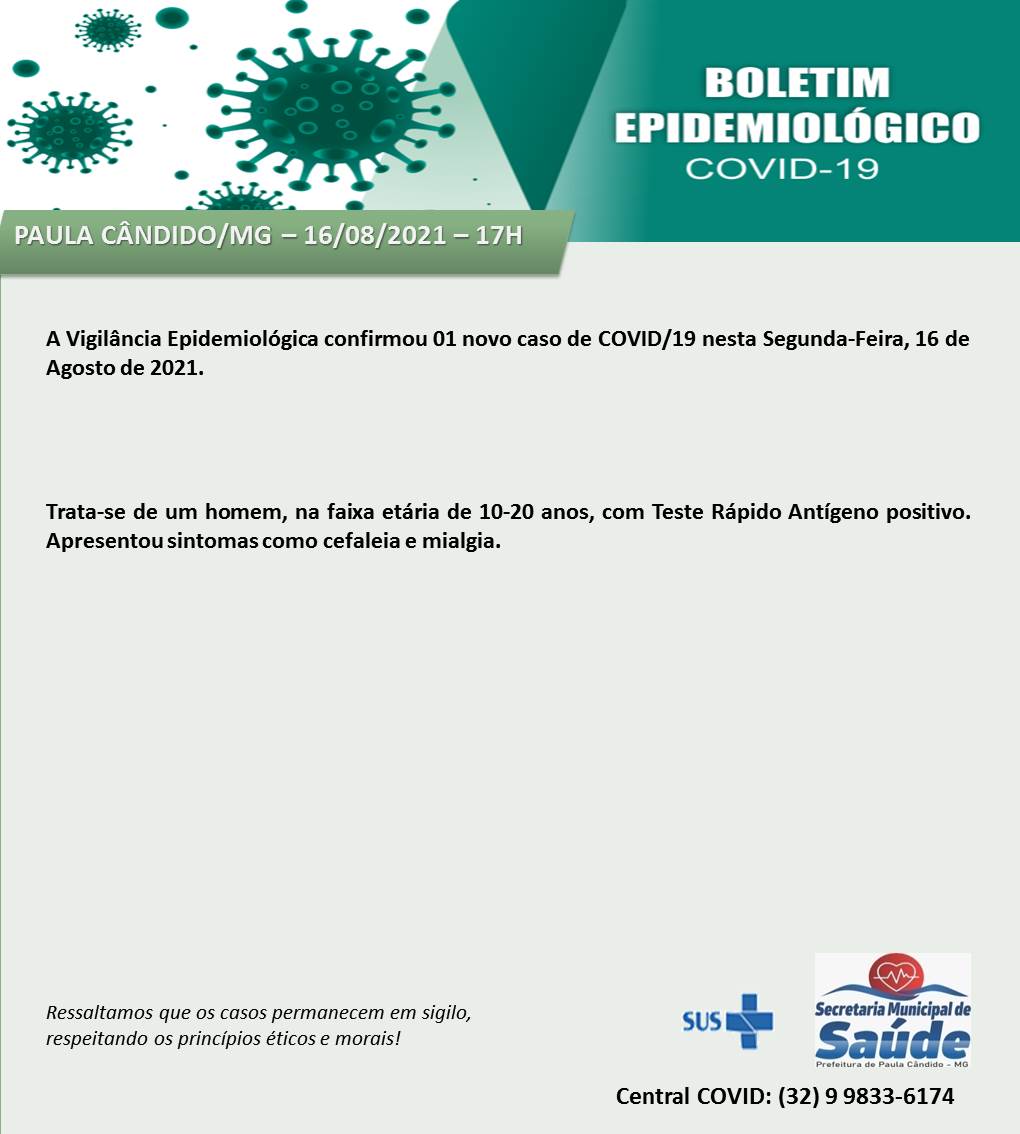 Notícias Prefeitura Municipal de Paula Cândido - Paula Cândido registra 01 novo caso de Covid-19 nesta segunda-feira