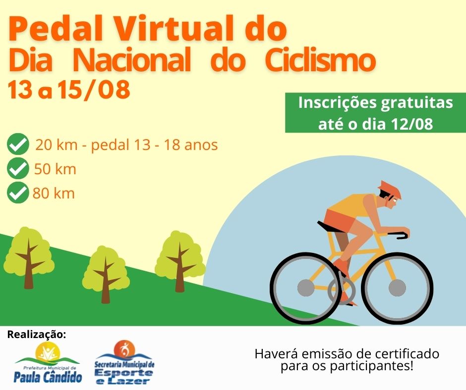 Notícias Prefeitura Municipal de Paula Cândido - Secretaria Municipal de Esporte e Lazer divulga regulamento do Pedal Virtual 